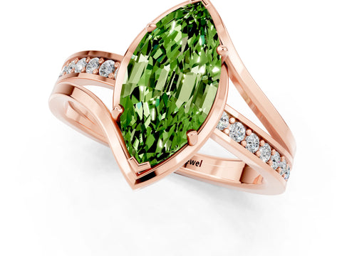 Rose gold Marquise Cut Peridot Solitaire Ring with Split Shank and Prong Setting_1