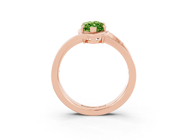 Rose gold Marquise Cut Peridot Solitaire Ring with Split Shank and Prong Setting