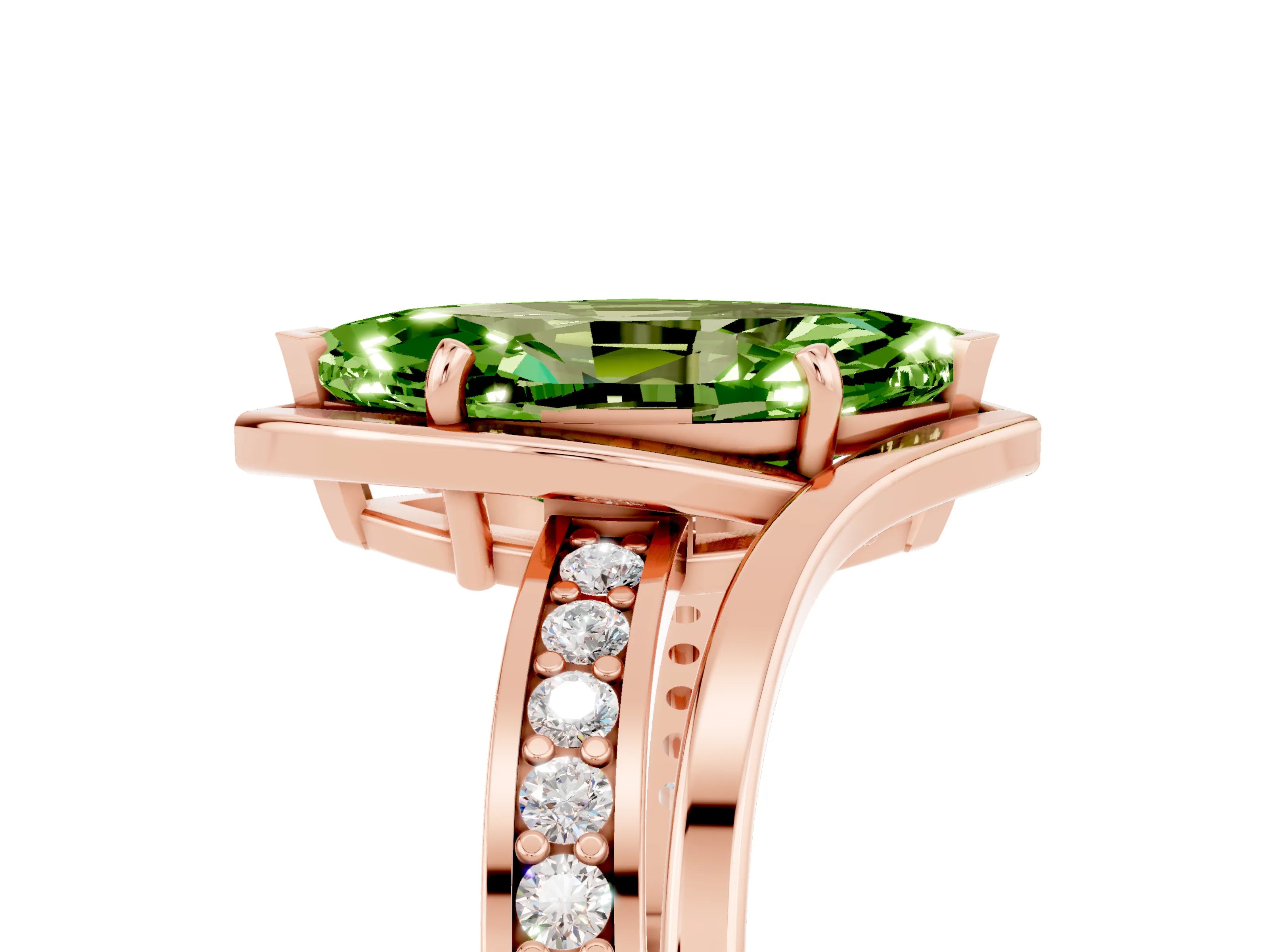 Rose gold Marquise Cut Peridot Solitaire Ring with Split Shank and Prong Setting_5