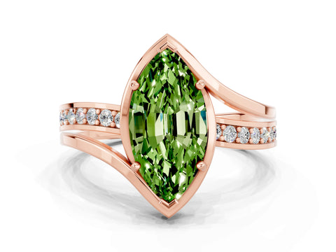 Rose gold Marquise Cut Peridot Solitaire Ring with Split Shank and Prong Setting