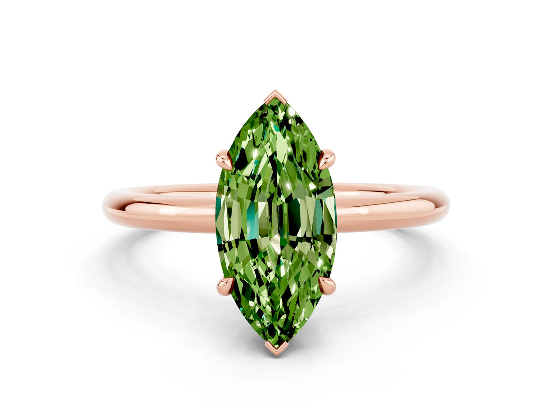 Rose gold Marquise Cut Peridot Solitaire Ring with Thin Band and Four-Prong Setting_12