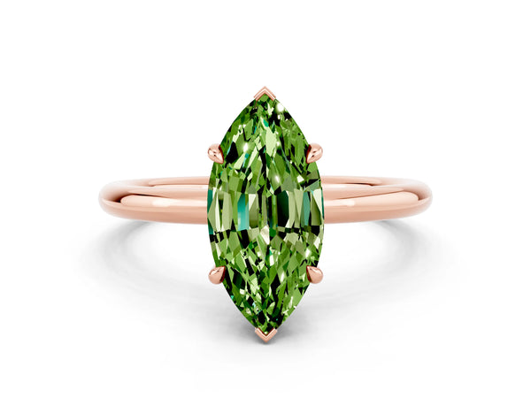 Rose gold Marquise Cut Peridot Solitaire Ring with Thin Band and Four-Prong Setting