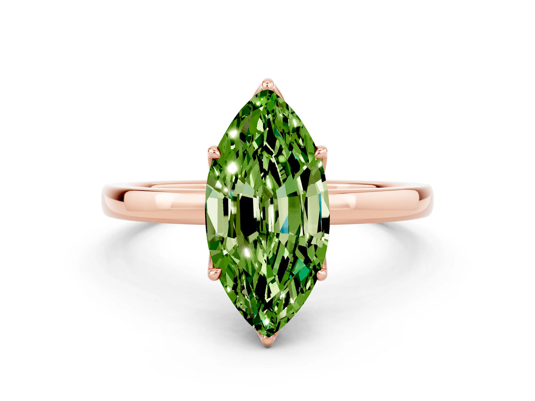 Rose gold Marquise Cut Peridot Solitaire Ring with Thin Band and Prong Setting_24