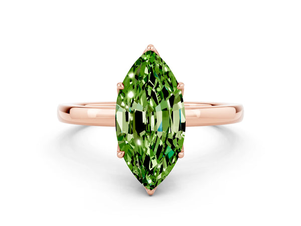 Rose gold Marquise Cut Peridot Solitaire Ring with Thin Band and Prong Setting