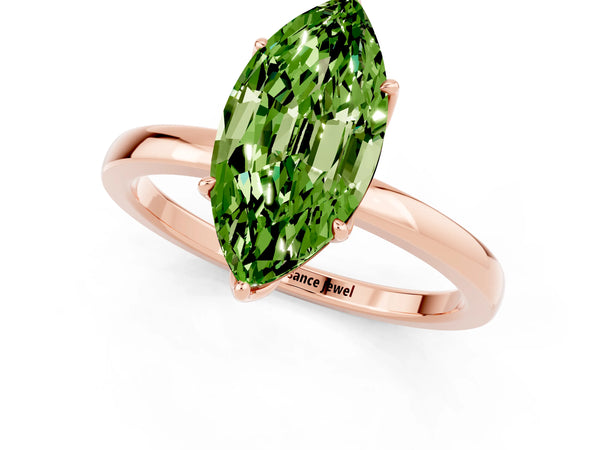 Rose gold Marquise Cut Peridot Solitaire Ring with Thin Band and Prong Setting