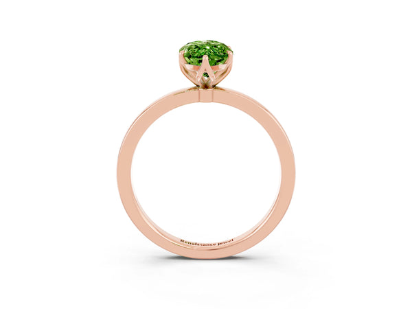 Rose gold Marquise Cut Peridot Solitaire Ring with Thin Band and Prong Setting