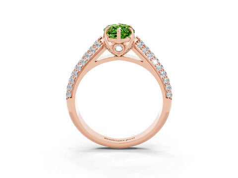 Rose gold Marquise Cut Peridot Solitaire Ring with Three-Row Pavé Band and Four-Prong Setting_15