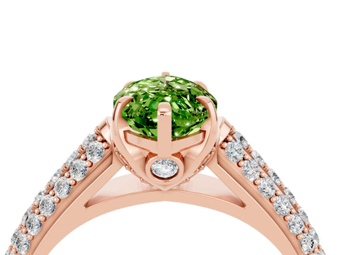 Rose gold Marquise Cut Peridot Solitaire Ring with Three-Row Pavé Band and Four-Prong Setting_16