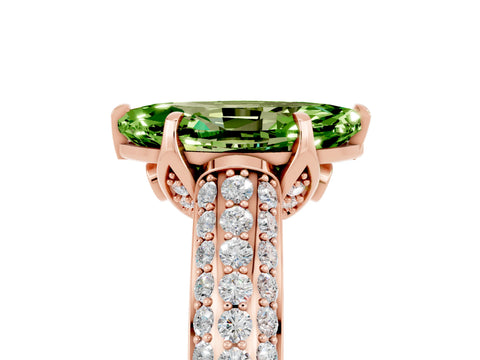 Rose gold Marquise Cut Peridot Solitaire Ring with Three-Row Pavé Band and Four-Prong Setting_17