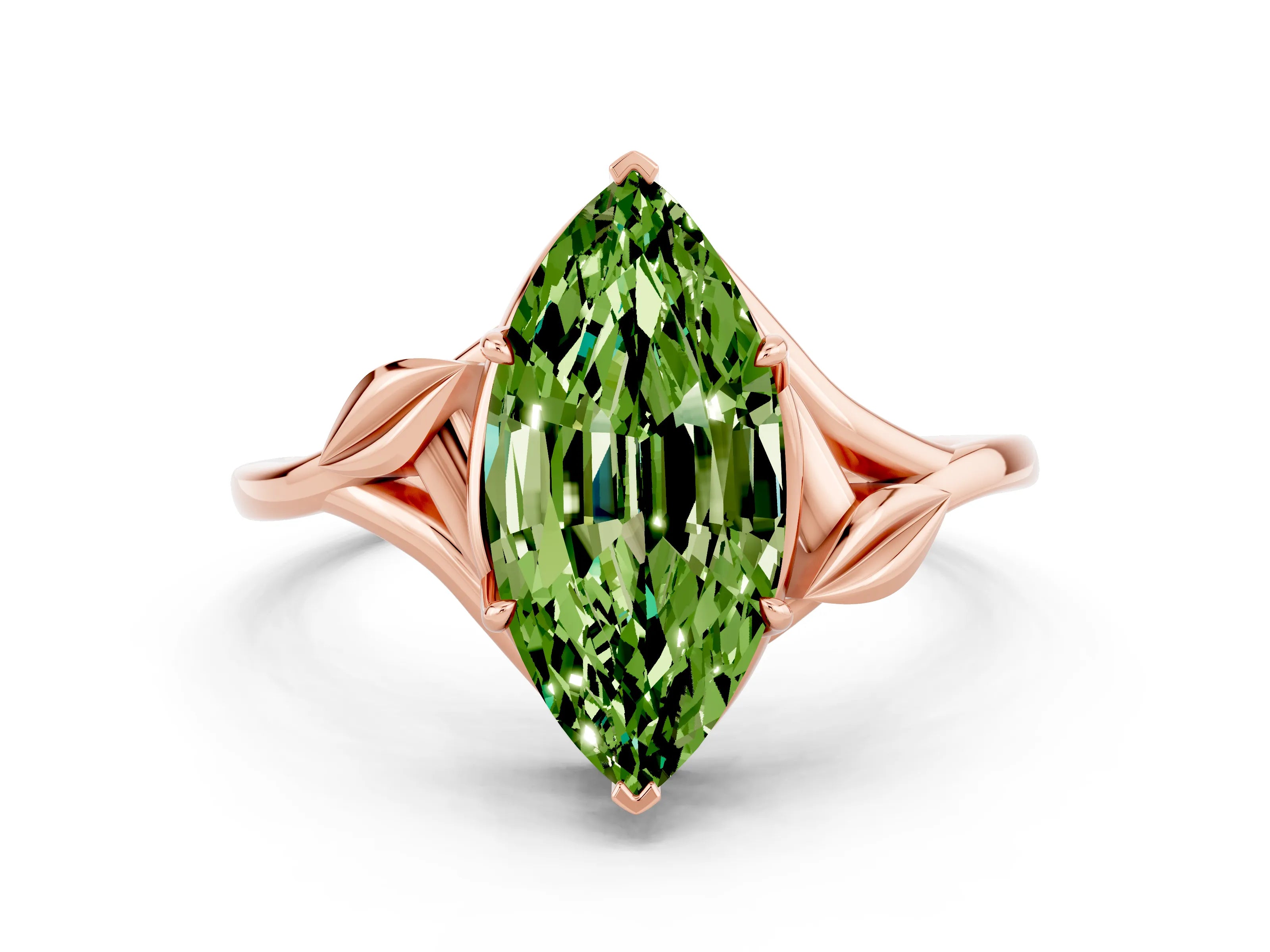 Rose gold Marquise Cut Peridot Solitaire Ring with Twist Band and Four-Prong Setting_24