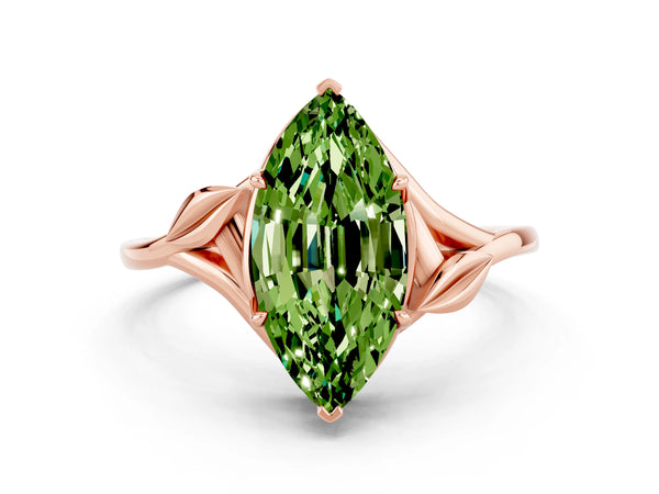 Rose gold Marquise Cut Peridot Solitaire Ring with Twist Band and Four-Prong Setting
