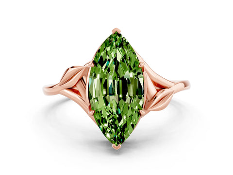 Rose gold Marquise Cut Peridot Solitaire Ring with Twist Band and Four-Prong Setting_24