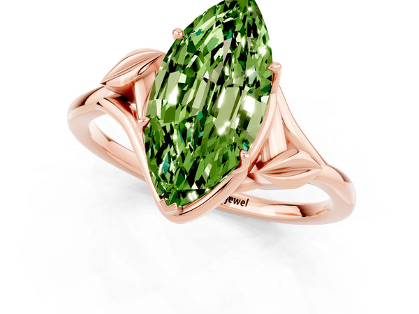Rose gold Marquise Cut Peridot Solitaire Ring with Twist Band and Four-Prong Setting