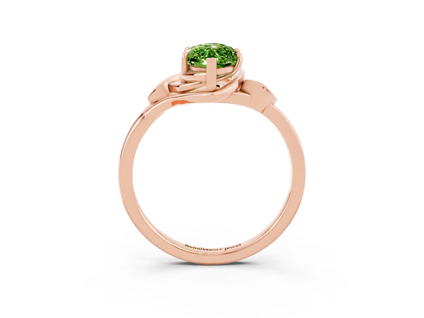 Rose gold Marquise Cut Peridot Solitaire Ring with Twist Band and Four-Prong Setting