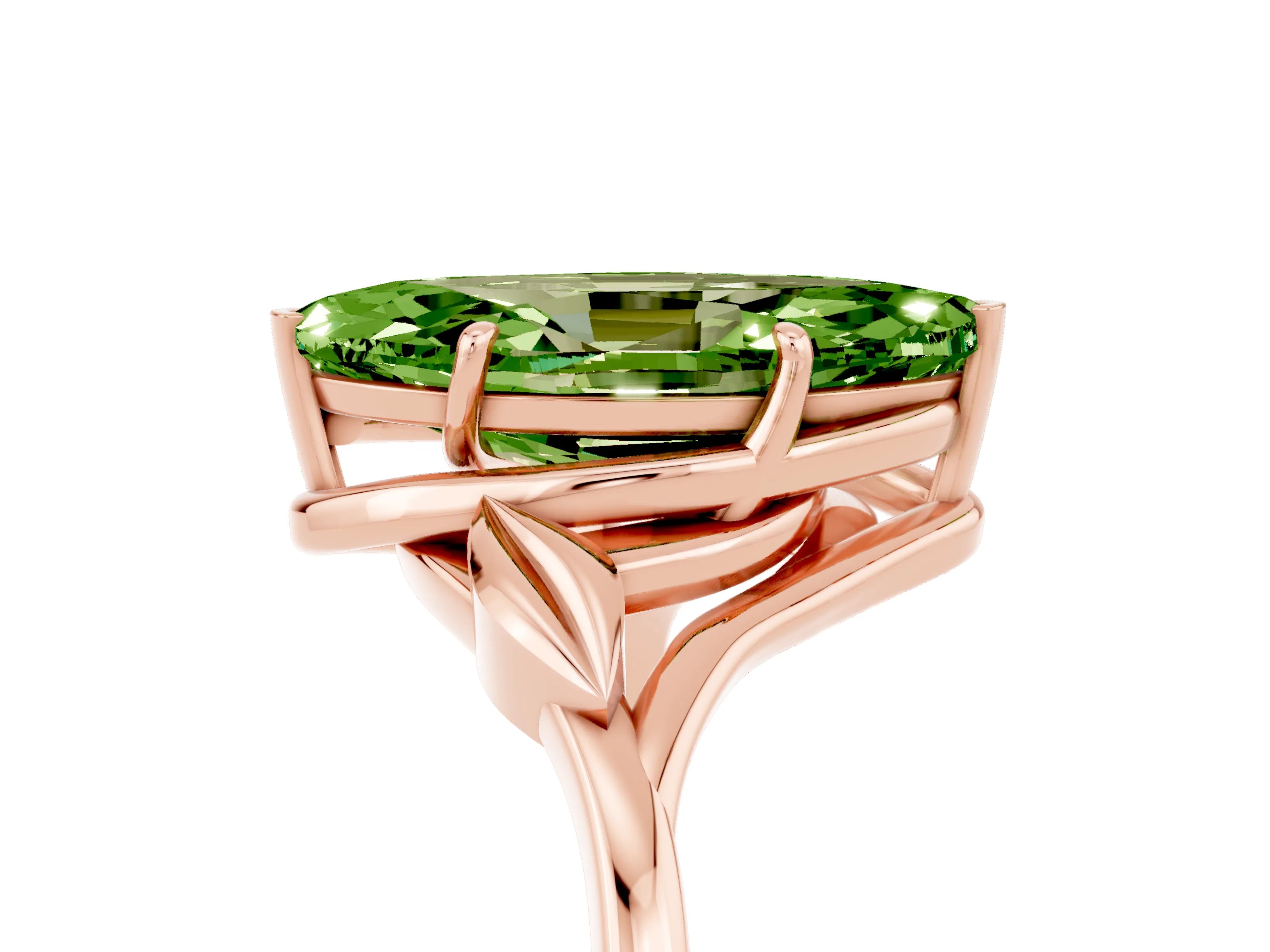 Rose gold Marquise Cut Peridot Solitaire Ring with Twist Band and Four-Prong Setting_29