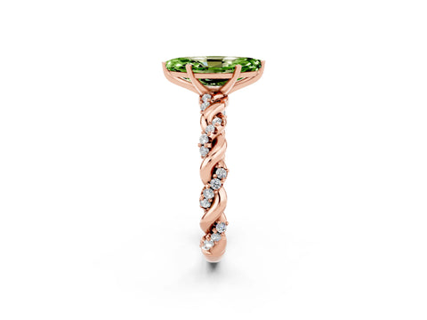 Rose gold Marquise Cut Peridot Solitaire Ring with Twisted Band and Pavé Accents_2