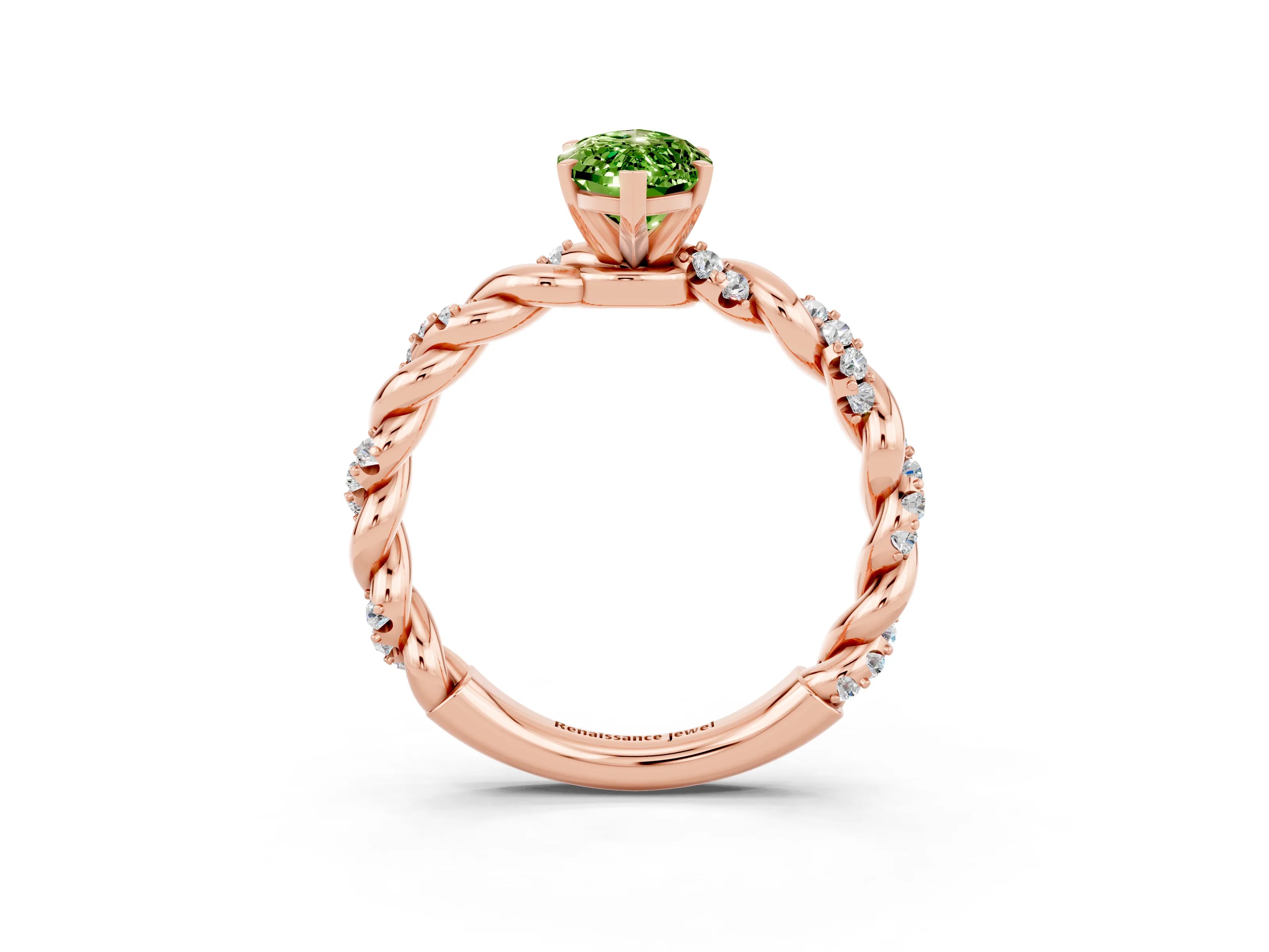 Rose gold Marquise Cut Peridot Solitaire Ring with Twisted Band and Pavé Accents_3
