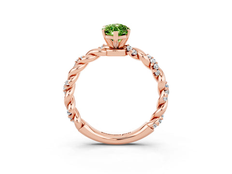 Rose gold Marquise Cut Peridot Solitaire Ring with Twisted Band and Pavé Accents_3