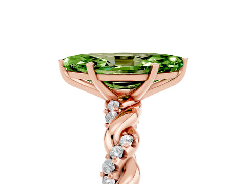 Rose gold Marquise Cut Peridot Solitaire Ring with Twisted Band and Pavé Accents_5