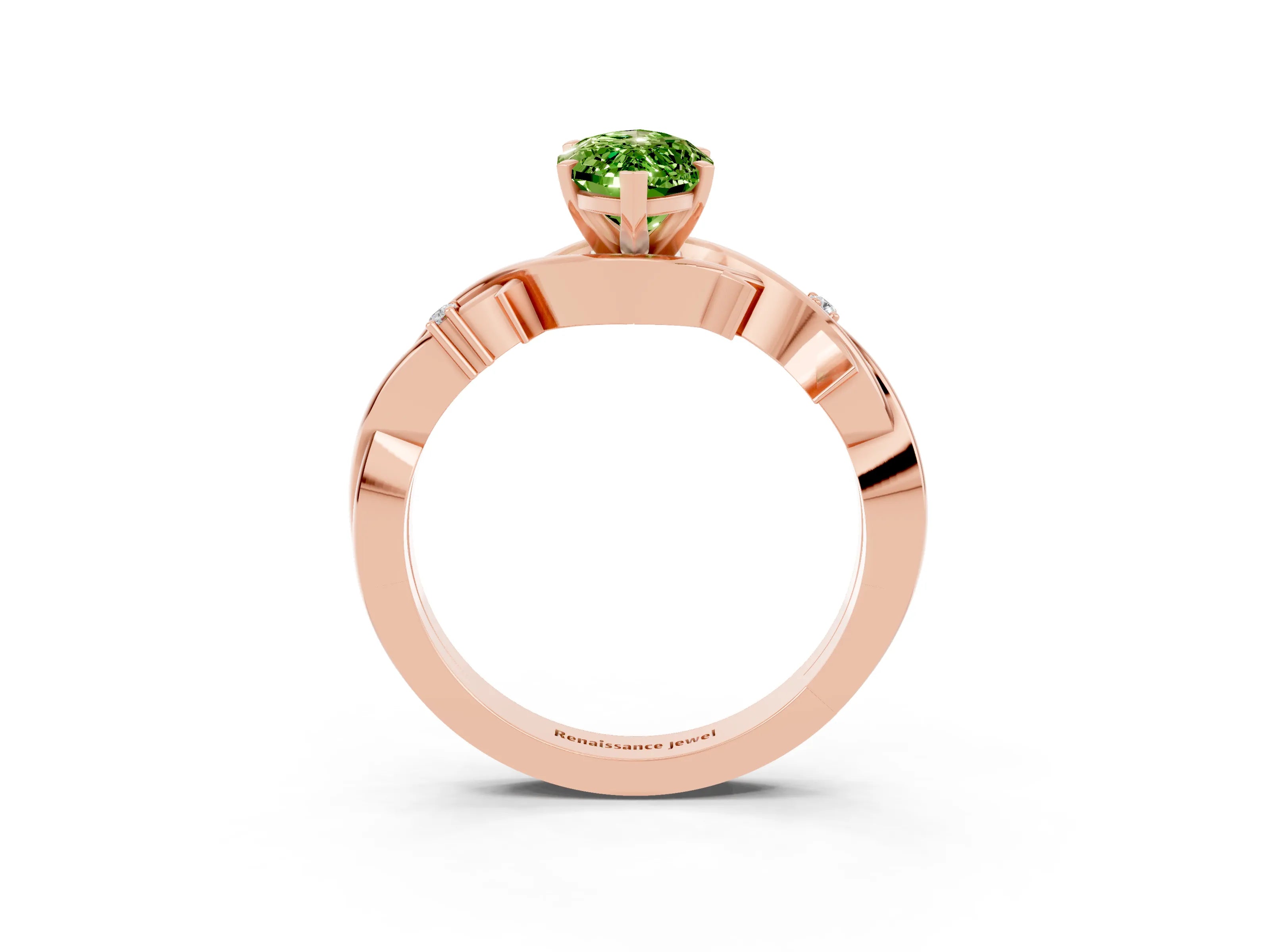Rose gold Marquise Cut Peridot Solitaire Ring with Twisted Band and Prong Setting_3