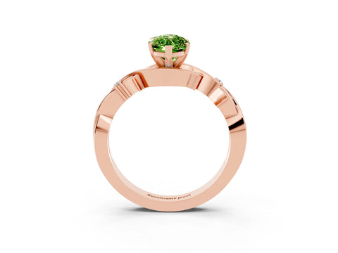Rose gold Marquise Cut Peridot Solitaire Ring with Twisted Band and Prong Setting_3