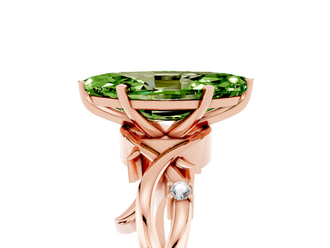 Rose gold Marquise Cut Peridot Solitaire Ring with Twisted Band and Prong Setting_5