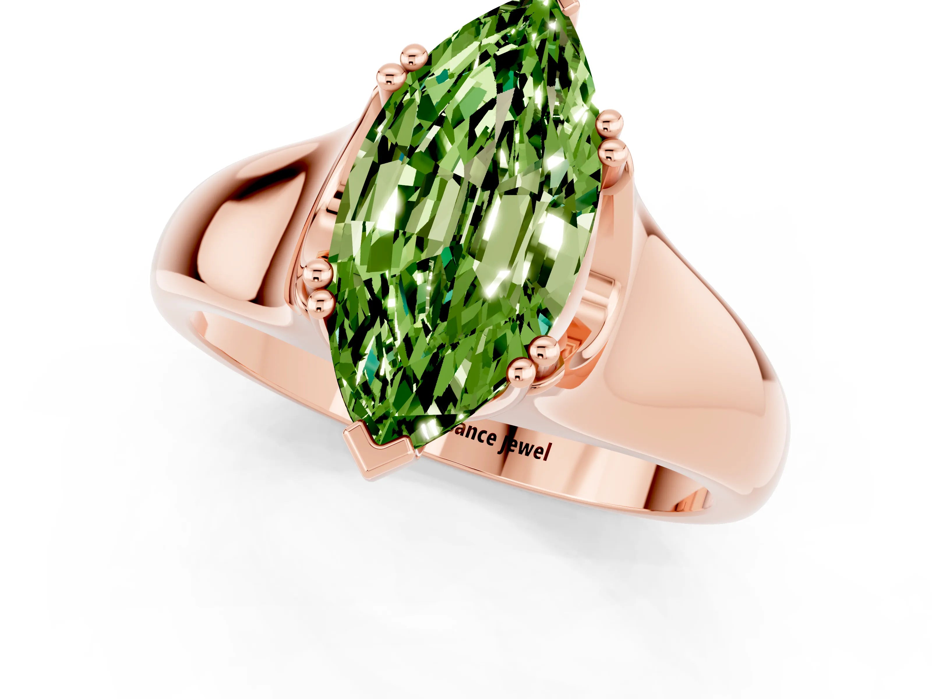Rose gold Marquise Cut Peridot Solitaire Ring with Wide Band and Prong Setting_1