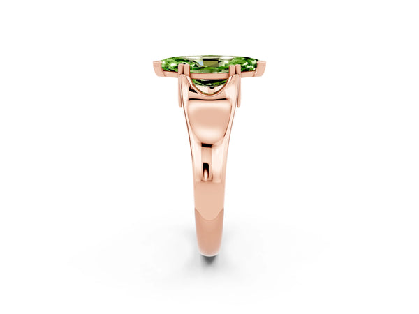 Rose gold Marquise Cut Peridot Solitaire Ring with Wide Band and Prong Setting