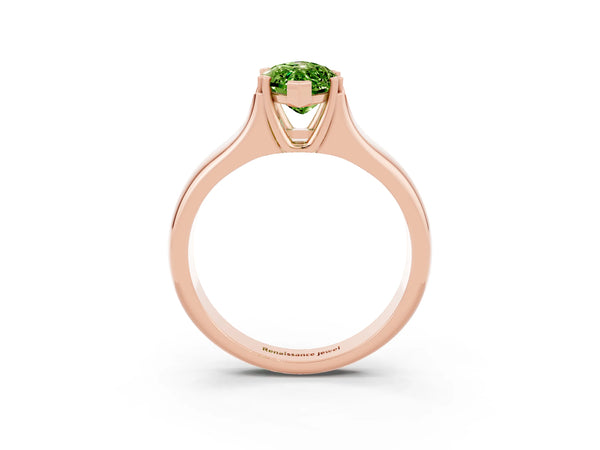 Rose gold Marquise Cut Peridot Solitaire Ring with Wide Band and Prong Setting