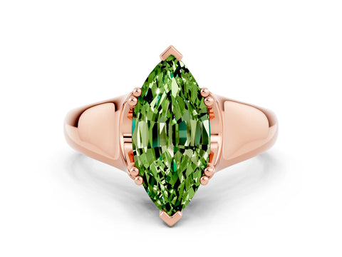 Rose gold Marquise Cut Peridot Solitaire Ring with Wide Band and Prong Setting