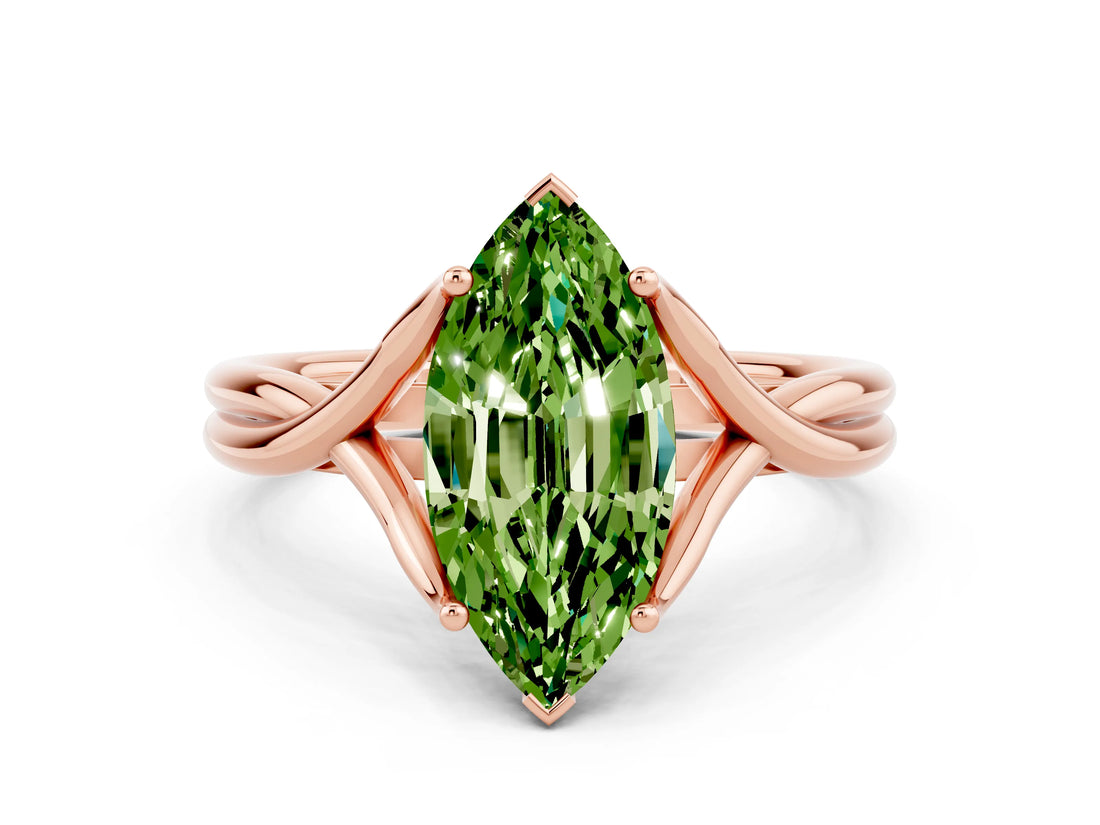 Rose gold Marquise Cut Peridot Solitaire Twist Band Prong Setting Ring_36