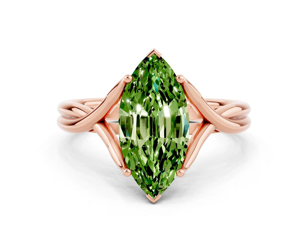 Rose gold Marquise Cut Peridot Solitaire Twist Band Prong Setting Ring