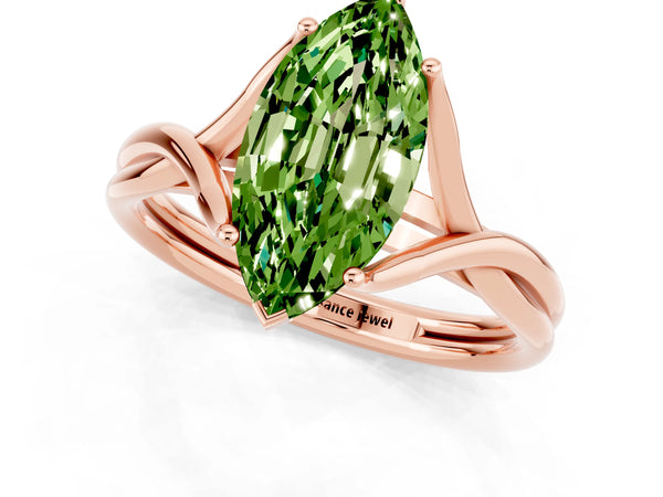 Rose gold Marquise Cut Peridot Solitaire Twist Band Prong Setting Ring