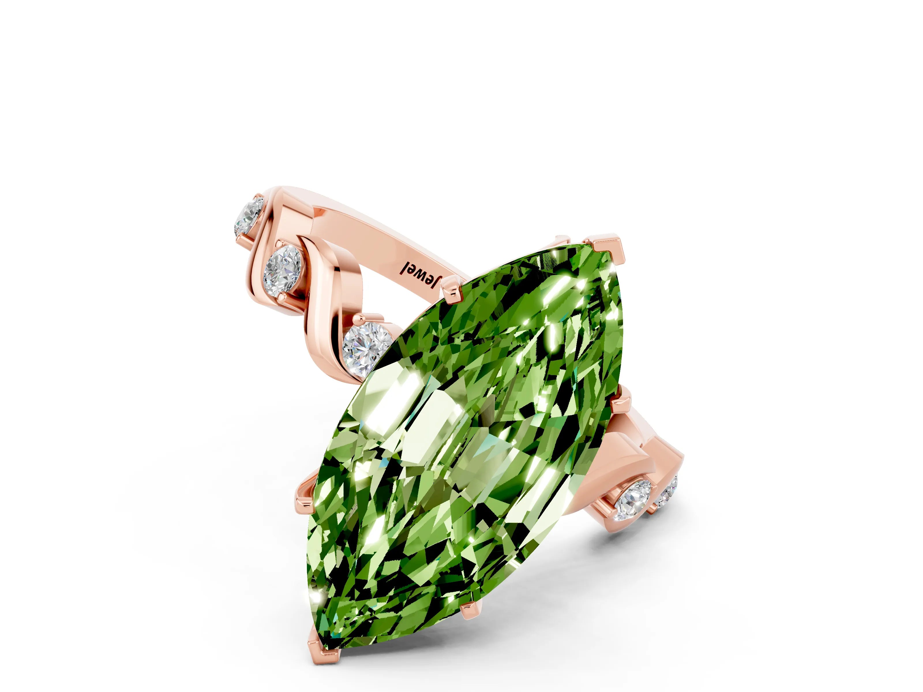 Rose gold Marquise Cut Peridot Solitaire Twisted Band with Round  Accents and Prong Setting_12