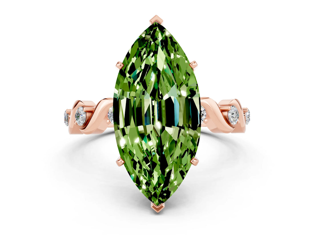 Rose gold Marquise Cut Peridot Solitaire Twisted Band with Round  Accents and Prong Setting_12