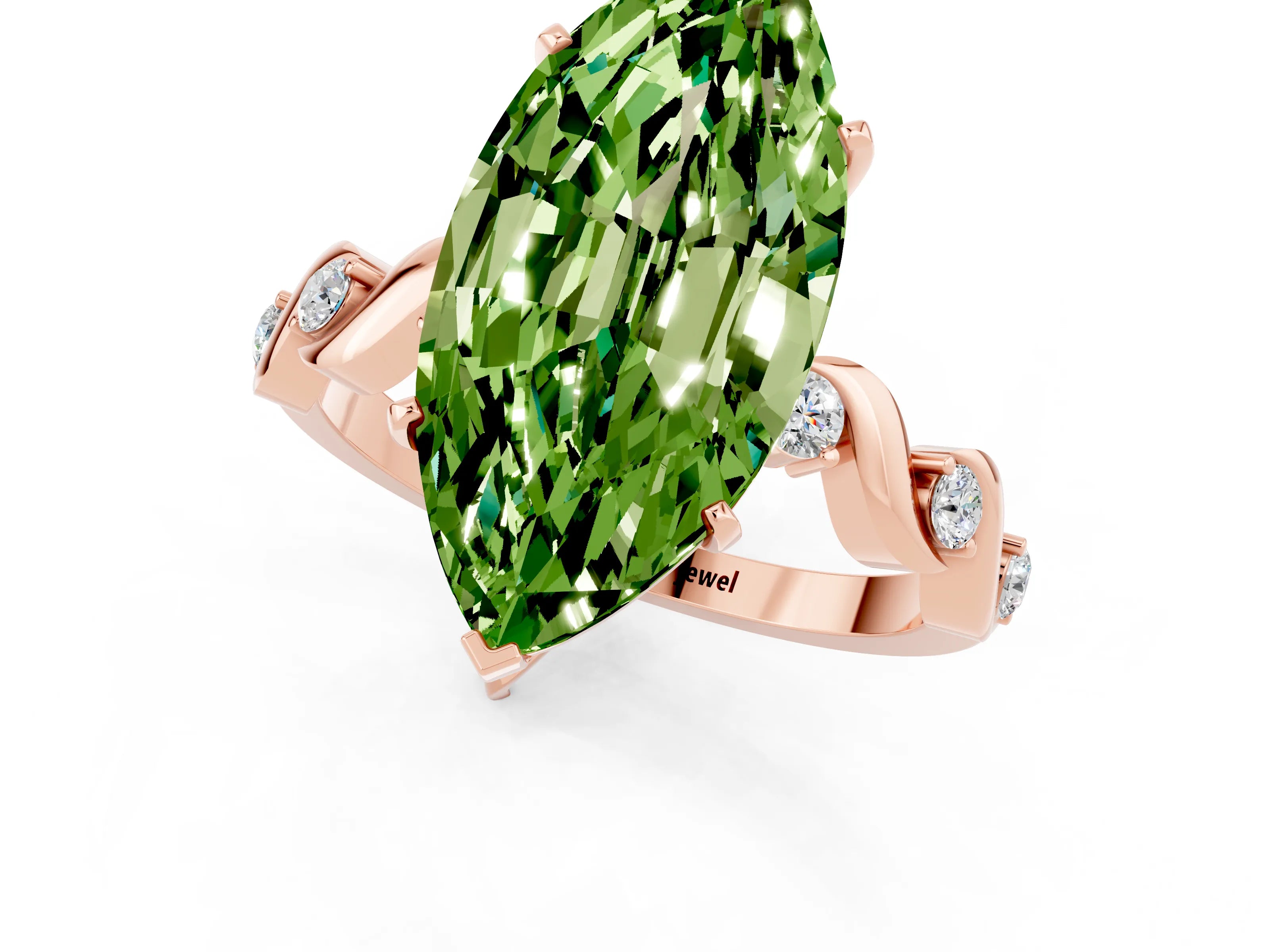 Rose gold Marquise Cut Peridot Solitaire Twisted Band with Round  Accents and Prong Setting_13