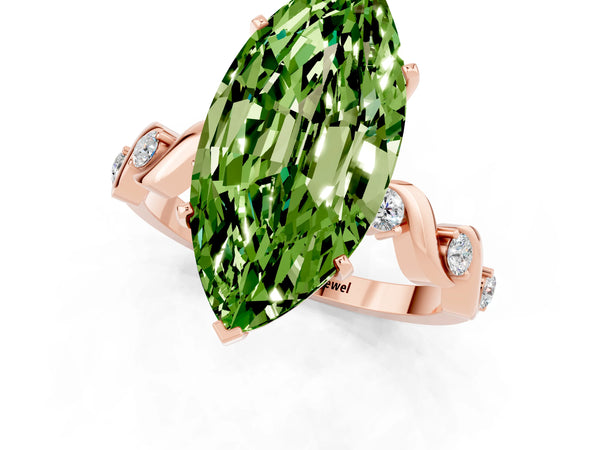 Rose gold Marquise Cut Peridot Solitaire Twisted Band with Round  Accents and Prong Setting