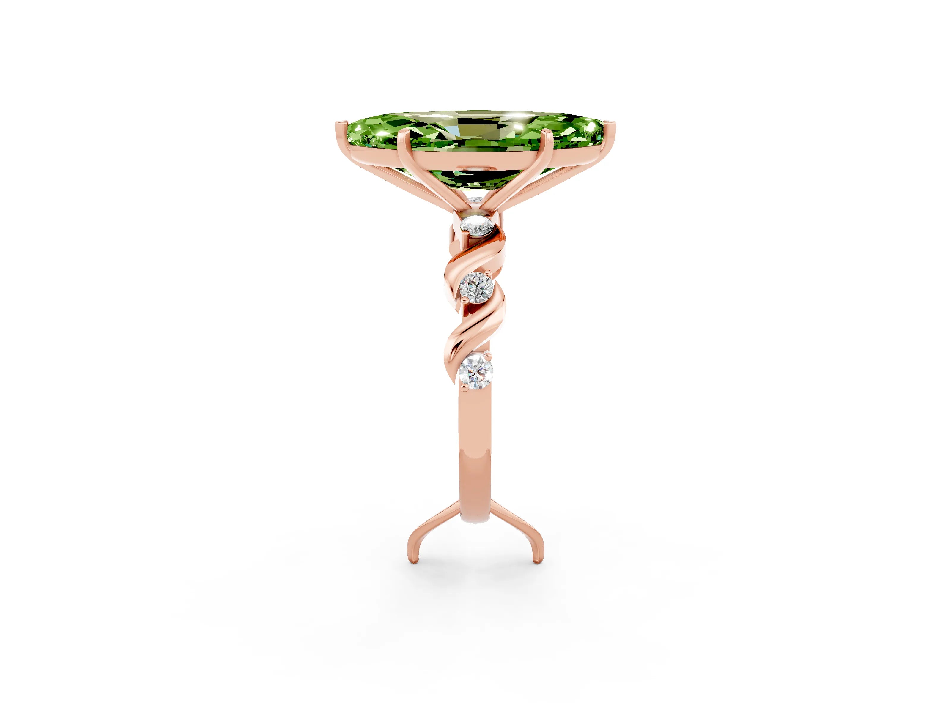 Rose gold Marquise Cut Peridot Solitaire Twisted Band with Round  Accents and Prong Setting_14
