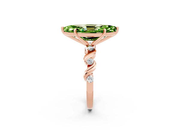 Rose gold Marquise Cut Peridot Solitaire Twisted Band with Round  Accents and Prong Setting