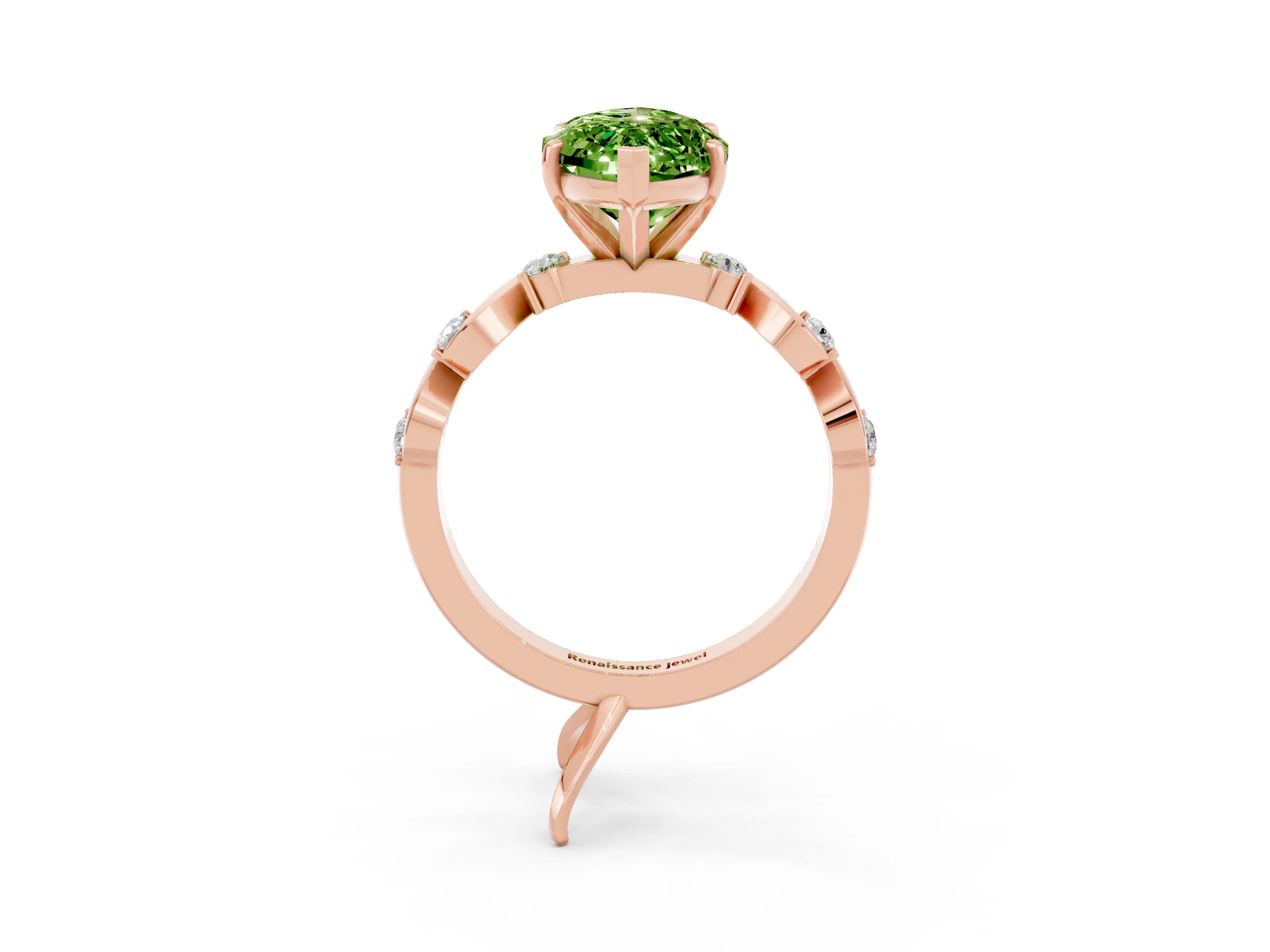 Rose gold Marquise Cut Peridot Solitaire Twisted Band with Round  Accents and Prong Setting_15