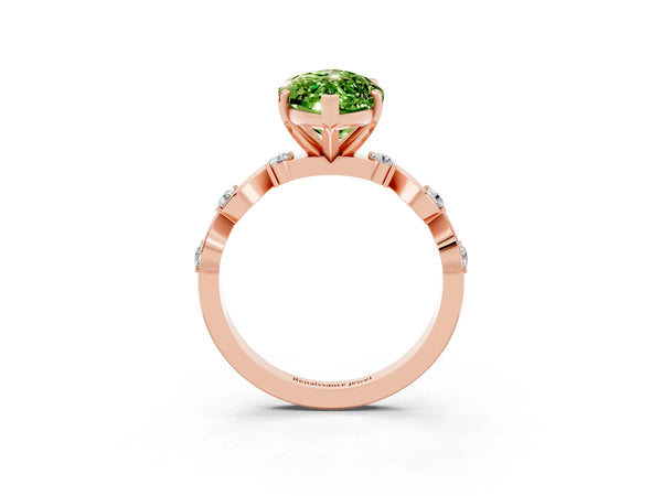 Rose gold Marquise Cut Peridot Solitaire Twisted Band with Round  Accents and Prong Setting