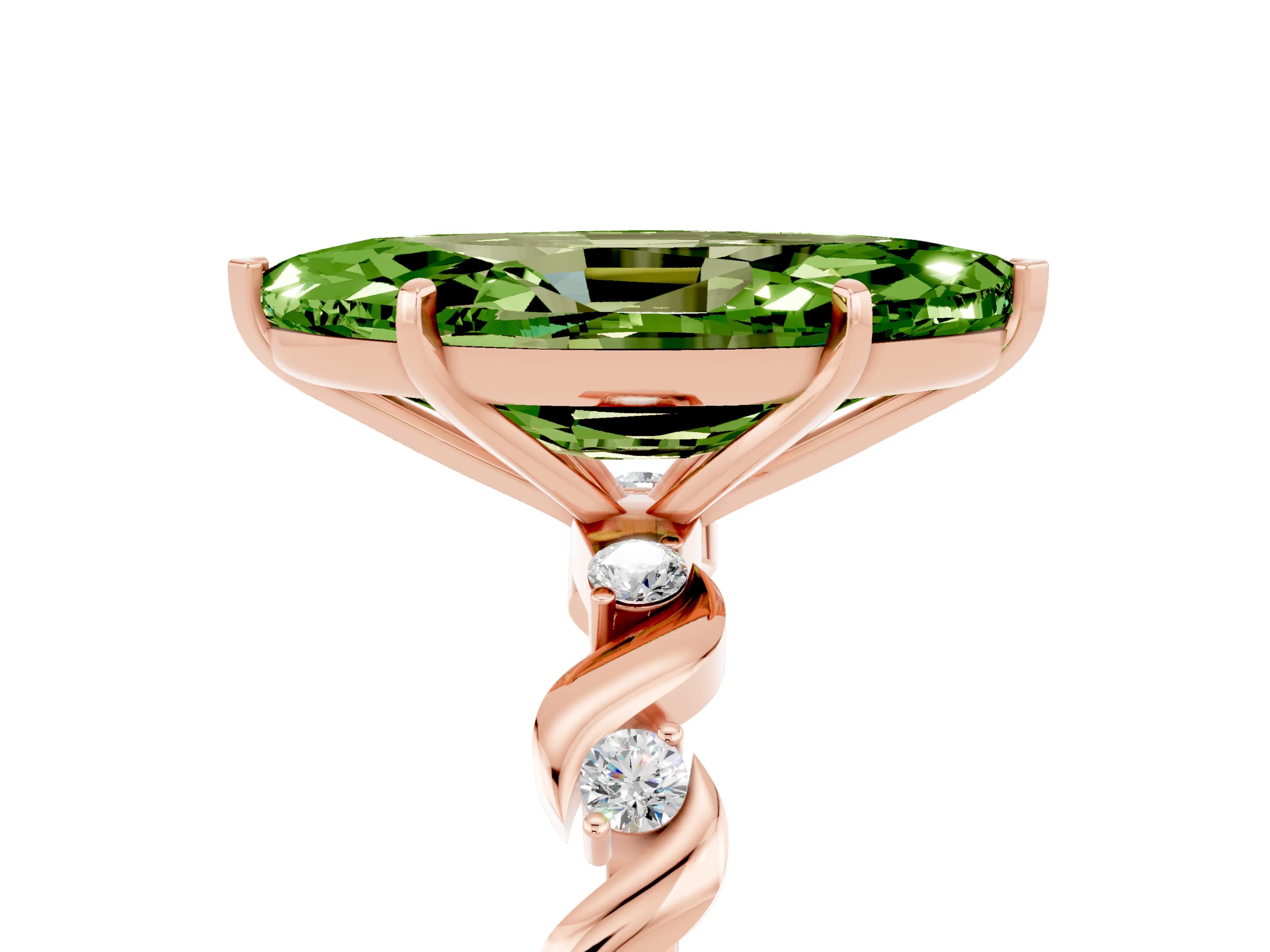 Rose gold Marquise Cut Peridot Solitaire Twisted Band with Round  Accents and Prong Setting_17