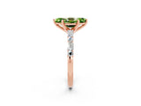 Rose gold Marquise Cut Peridot Solitaire with Side Baguettes and Channel Set Band_2