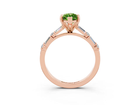 Rose gold Marquise Cut Peridot Solitaire with Side Baguettes and Channel Set Band_3