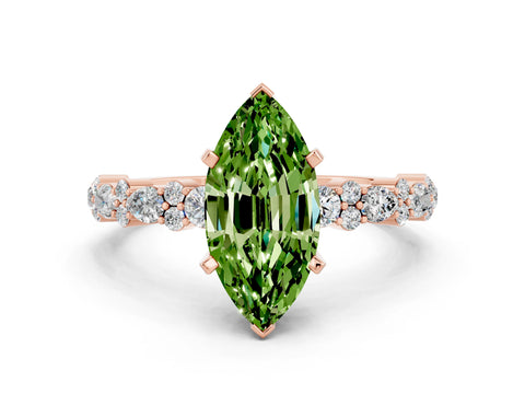 Rose gold Marquise Cut Peridot Solitaire with Side Stones, Pave Band, Four-Prong Setting_36