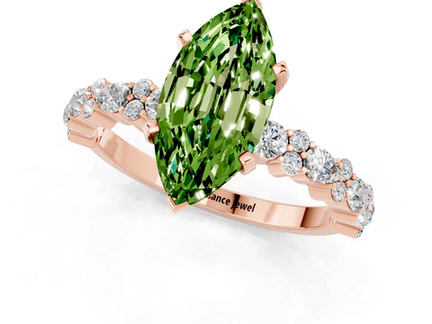 Rose gold Marquise Cut Peridot Solitaire with Side Stones, Pave Band, Four-Prong Setting_37