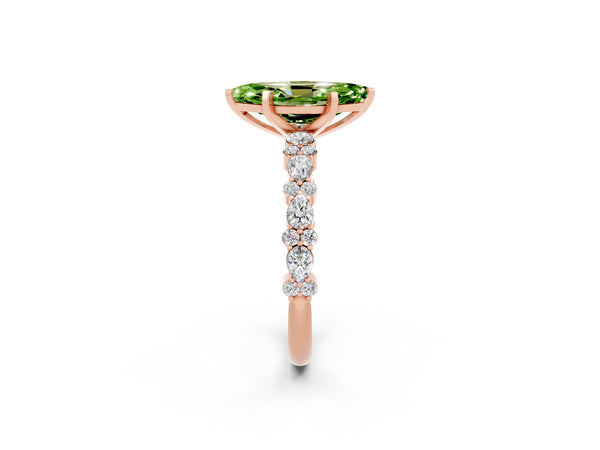 Rose gold Marquise Cut Peridot Side Stone Solitaire Ring with Round  and Four-Prong Setting