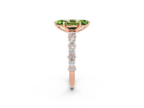 Rose gold Marquise Cut Peridot Solitaire with Side Stones, Pave Band, Four-Prong Setting_38