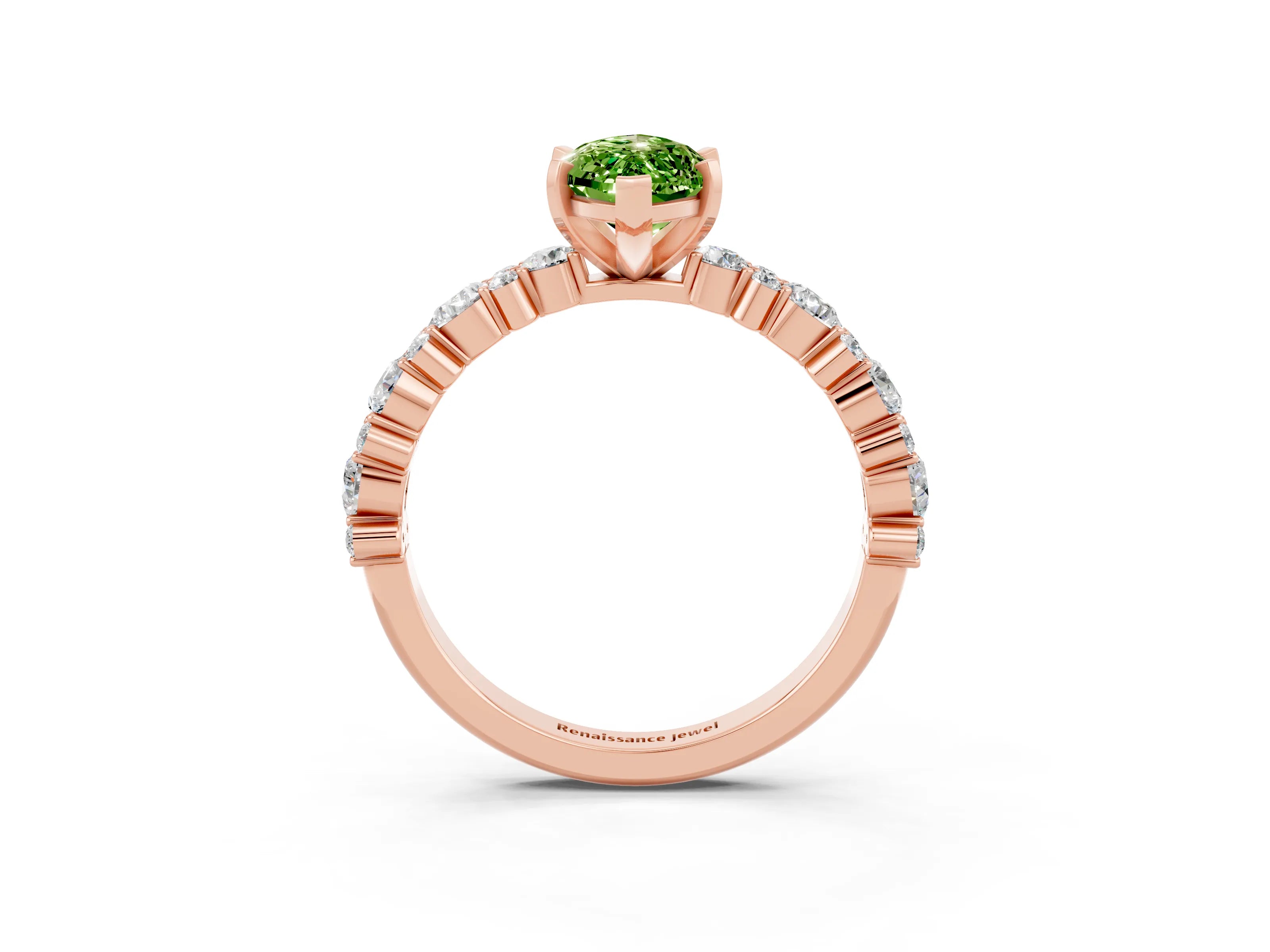 Rose gold Marquise Cut Peridot Solitaire with Side Stones, Pave Band, Four-Prong Setting_39