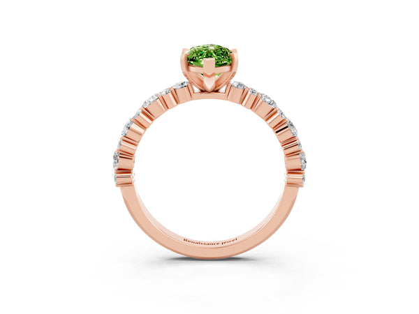 Rose gold Marquise Cut Peridot Side Stone Solitaire Ring with Round  and Four-Prong Setting